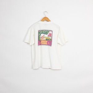 Vintage 90s T Shirt L - Vermont Cycling Art Distressed Faded Single Stitch USA